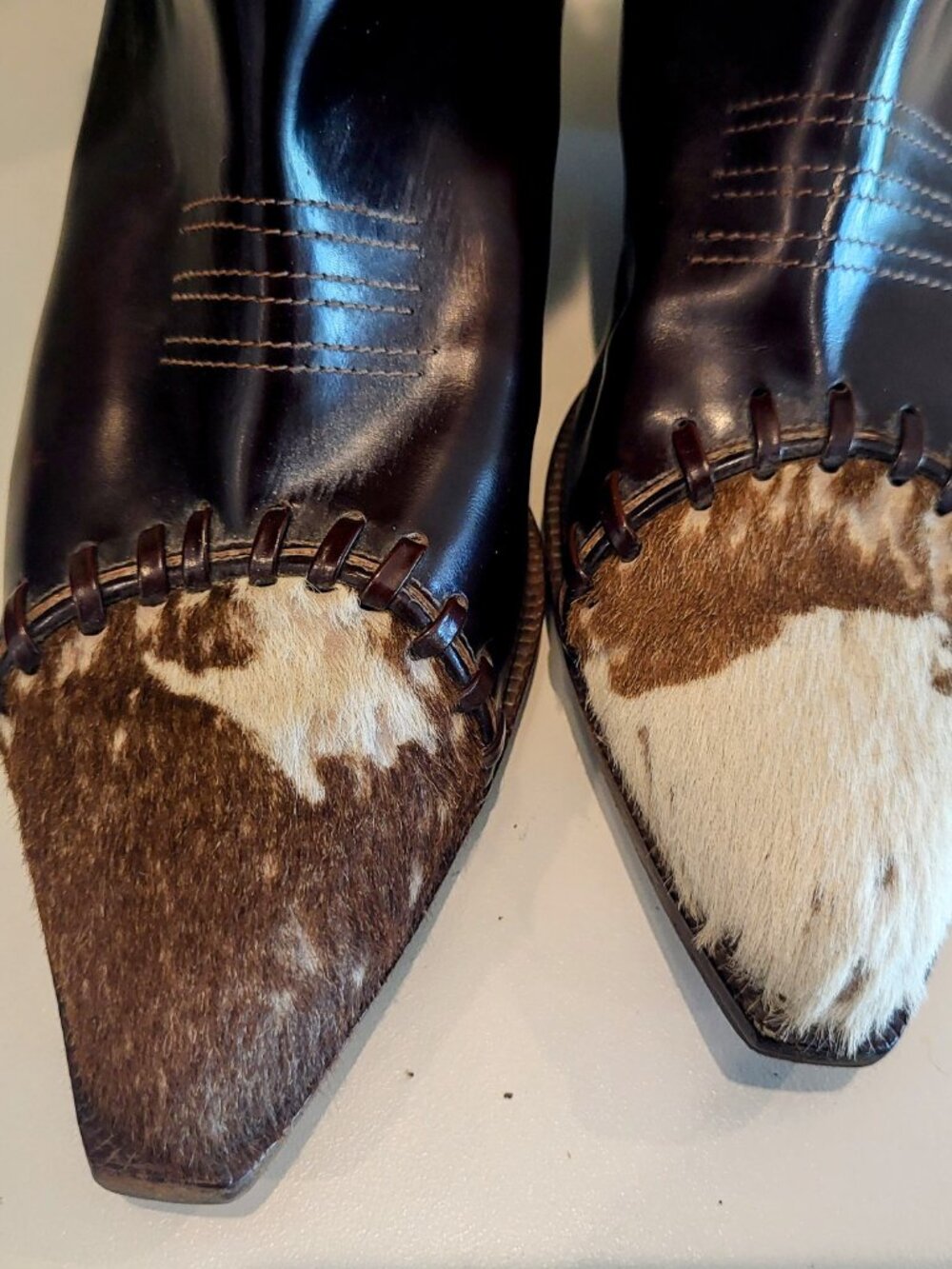 VINTAGE Donald J Pliner Western Couture Cowhide Whipstitch Boots Size 7 Italy - Picture 6 of 7